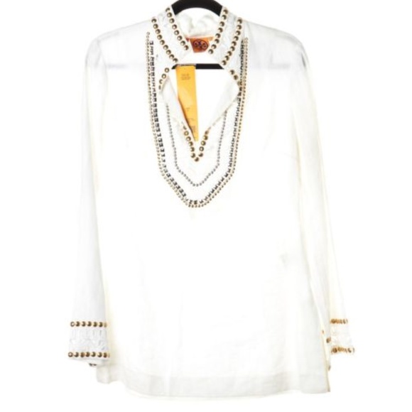 Tory Burch Tops - NWT Tory Burch White Gold Embellished Tory Tunic 6